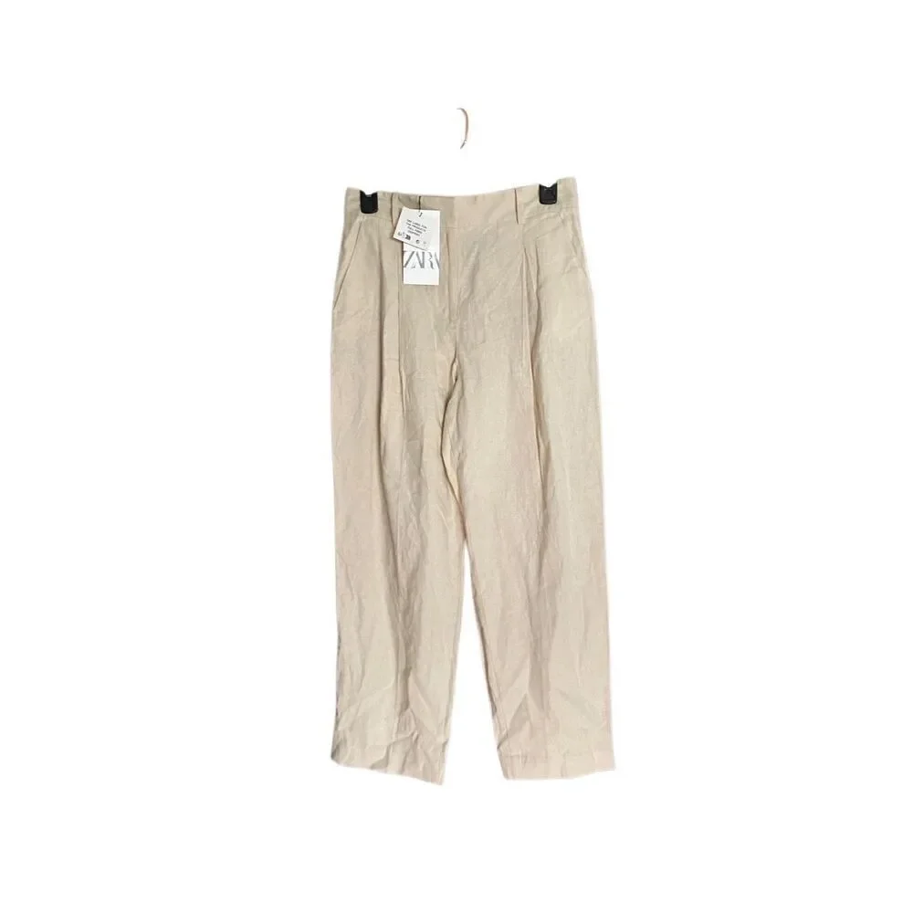 Zara NWT women’s front pleated linen blend pants size XS